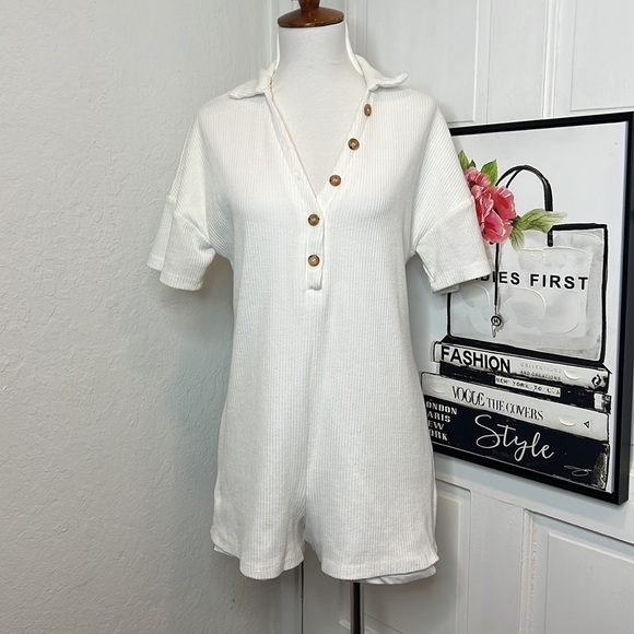 Princess Polly Kegan White Button Front Romper Size 0 - Picture 2 of 8